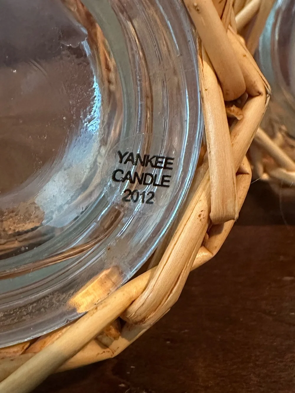 Yankee Candle • set of two • glass inside of wicker